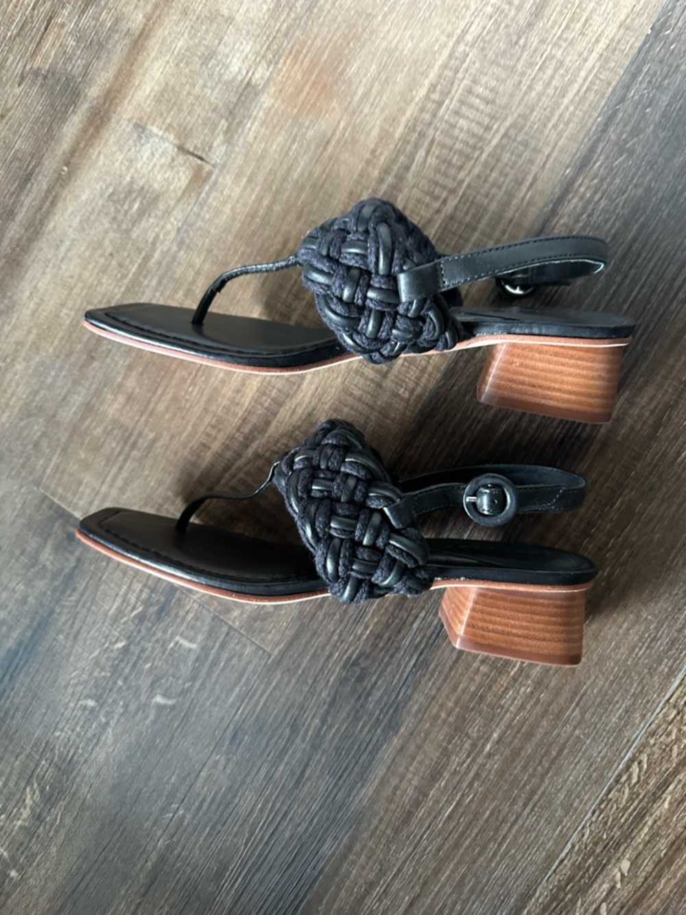 Bernardo Leather Braided Thong Slingback Sandals with Block Heel